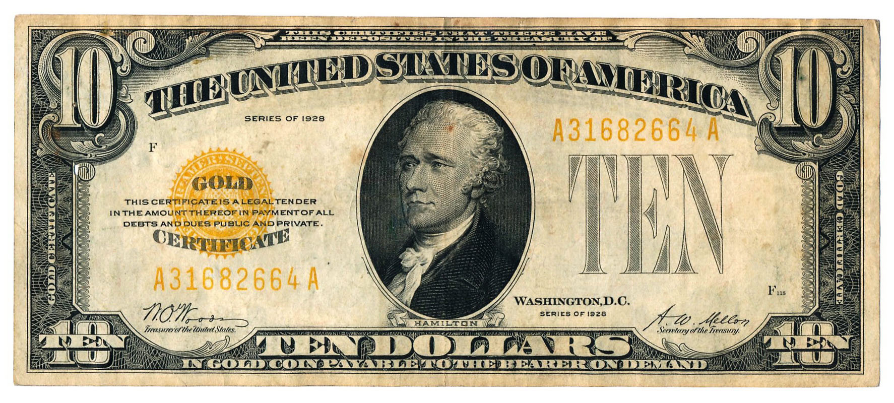 USA. 10 dolarów 1928 Gold Certificate, seria A